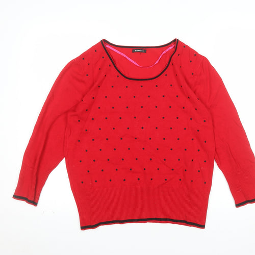 Roman Women's Red Polka Dot Scoop Neck Knit Jumper Size 14