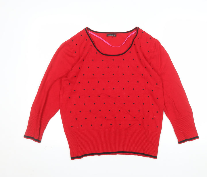 Roman Women's Red Polka Dot Scoop Neck Knit Jumper Size 14