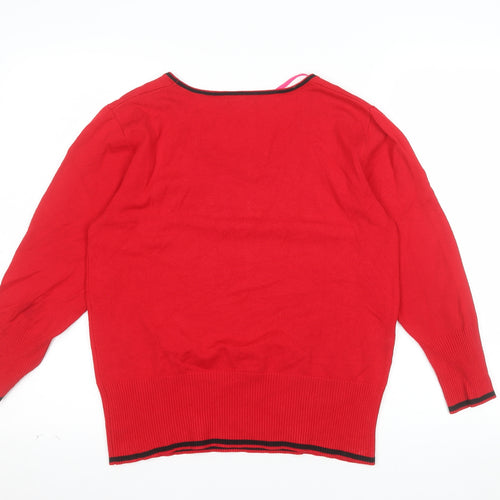 Roman Women's Red Polka Dot Scoop Neck Knit Jumper Size 14