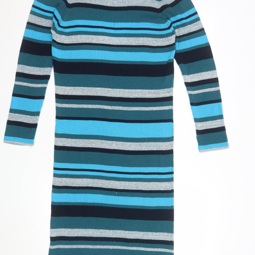 Next Women’s Multicoloured Striped Knit Bodycon Roll Neck Dress Size L