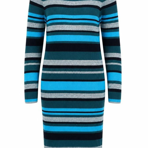 Next Women’s Multicoloured Striped Knit Bodycon Roll Neck Dress Size L