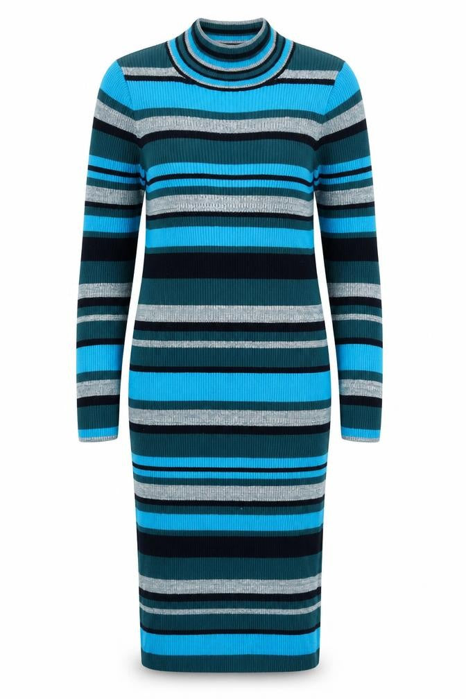 Next Women’s Multicoloured Striped Knit Bodycon Roll Neck Dress Size L