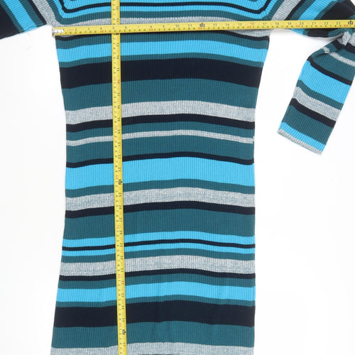 Next Women’s Multicoloured Striped Knit Bodycon Roll Neck Dress Size L