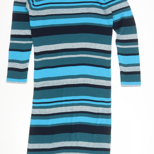 Next Women’s Multicoloured Striped Knit Bodycon Roll Neck Dress Size L