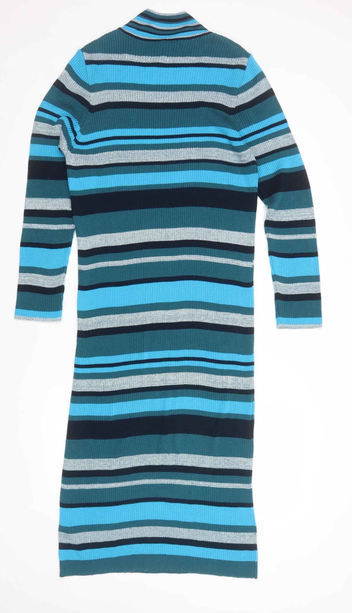 Next Women’s Multicoloured Striped Knit Bodycon Roll Neck Dress Size L