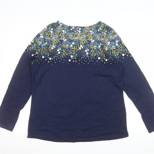 Joules Womens Blue Floral Long Sleeve Cotton T-Shirt Size 16