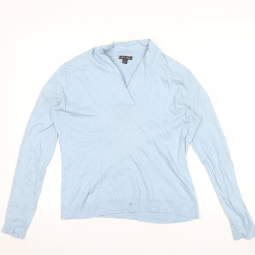 Brooks Brothers Women's Blue Cashmere Silk V-Neck Jumper XL