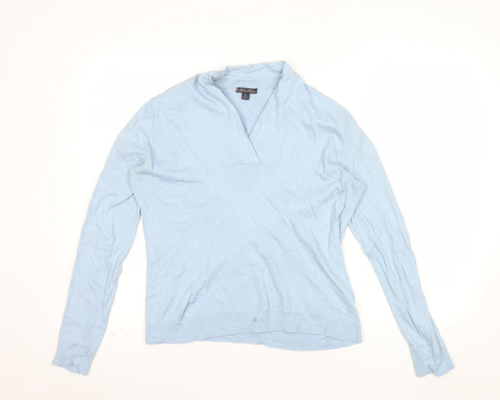 Brooks Brothers Women's Blue Cashmere Silk V-Neck Jumper XL