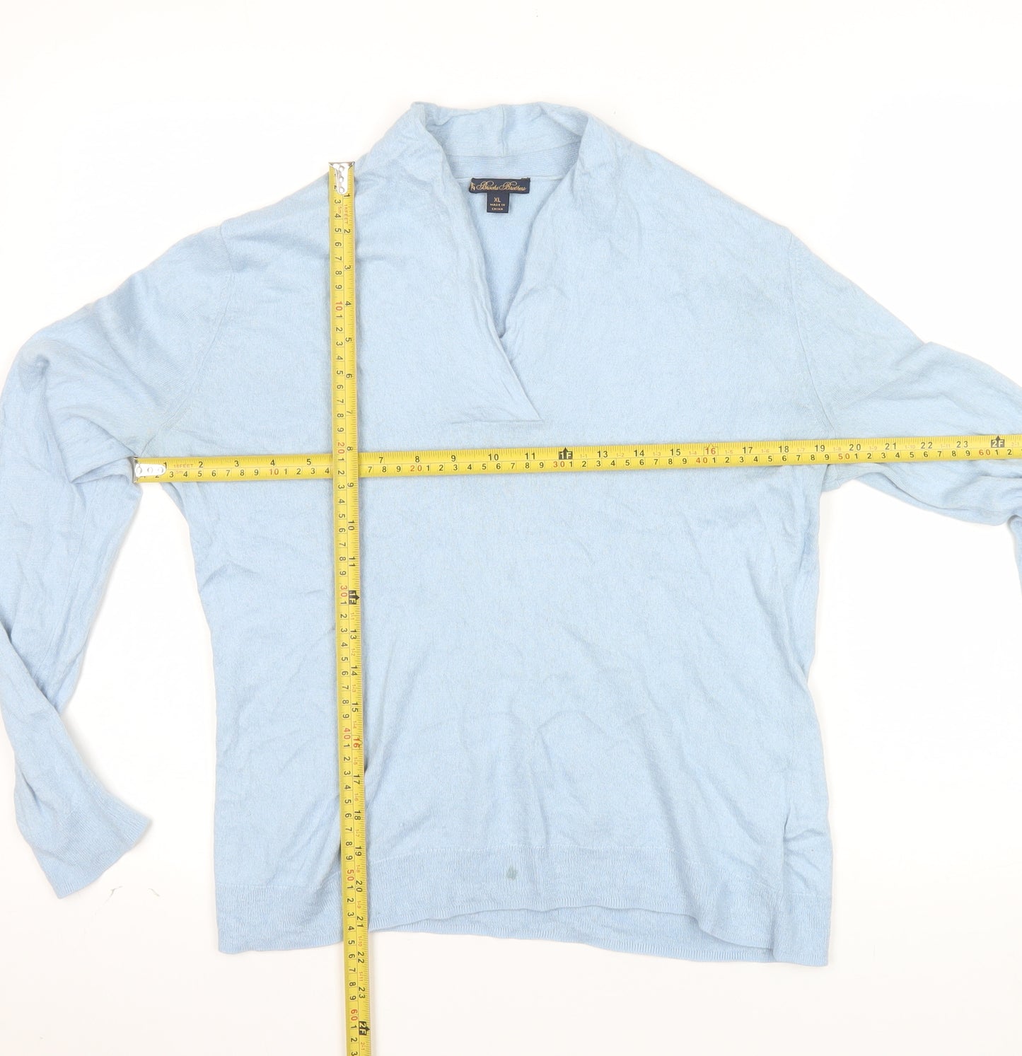 Brooks Brothers Women's Blue Cashmere Silk V-Neck Jumper XL
