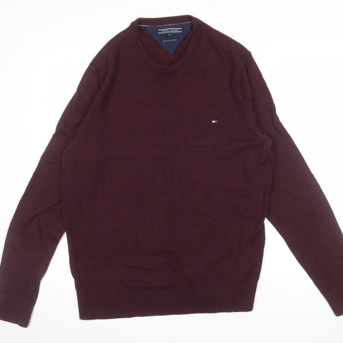 Tommy Hilfiger Men's Burgundy L Pullover Jumper Pima Cotton Cashmere Crew Neck