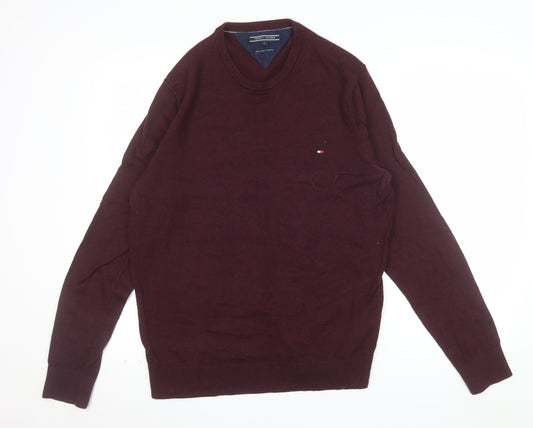 Tommy Hilfiger Men's Burgundy L Pullover Jumper Pima Cotton Cashmere Crew Neck