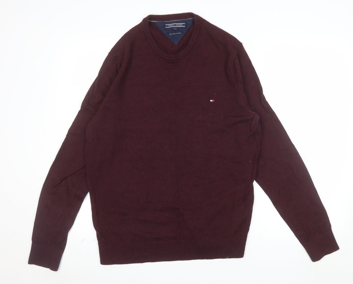 Tommy Hilfiger Men's Burgundy L Pullover Jumper Pima Cotton Cashmere Crew Neck