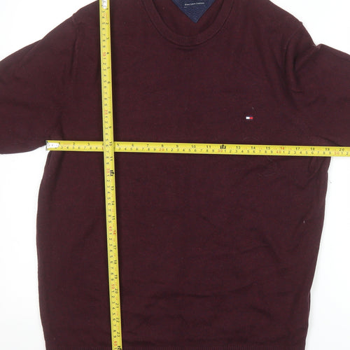 Tommy Hilfiger Men's Burgundy L Pullover Jumper Pima Cotton Cashmere Crew Neck