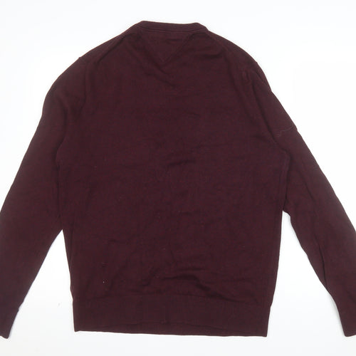 Tommy Hilfiger Men's Burgundy L Pullover Jumper Pima Cotton Cashmere Crew Neck