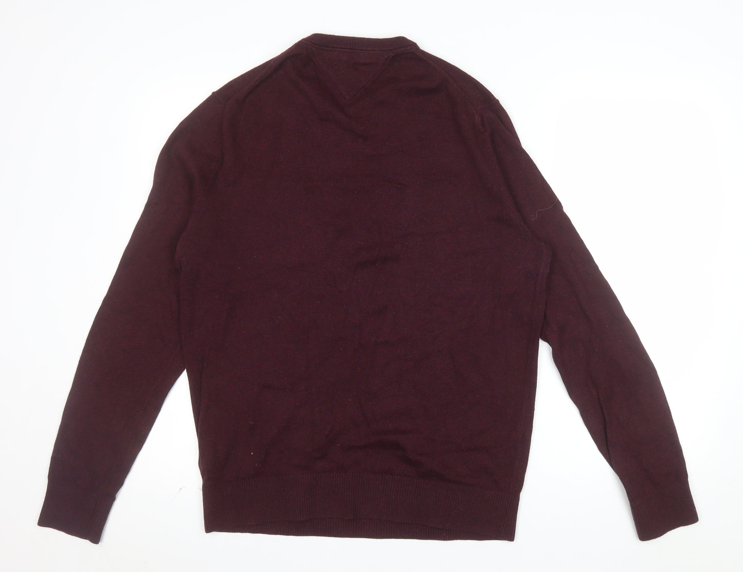 Tommy Hilfiger Men's Burgundy L Pullover Jumper Pima Cotton Cashmere Crew Neck