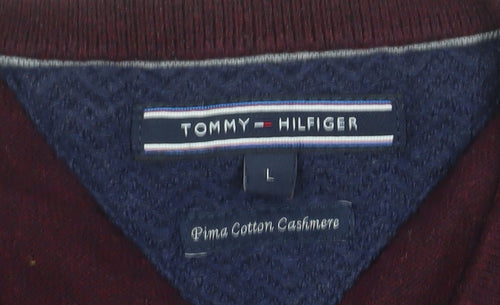 Tommy Hilfiger Men's Burgundy L Pullover Jumper Pima Cotton Cashmere Crew Neck