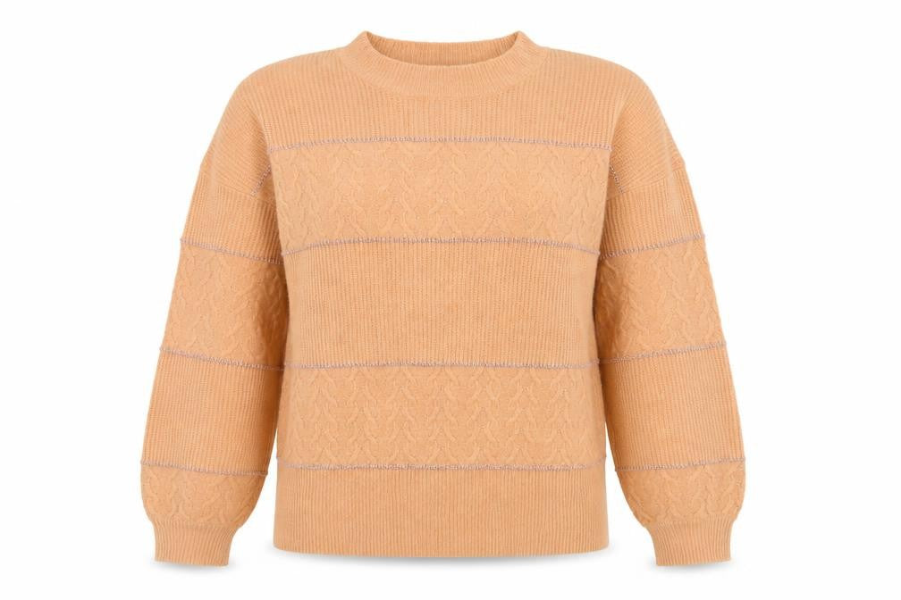 Front view of Oasis Women’s Beige Mock Neck Cable-Knit Wool Blend Jumper, size S