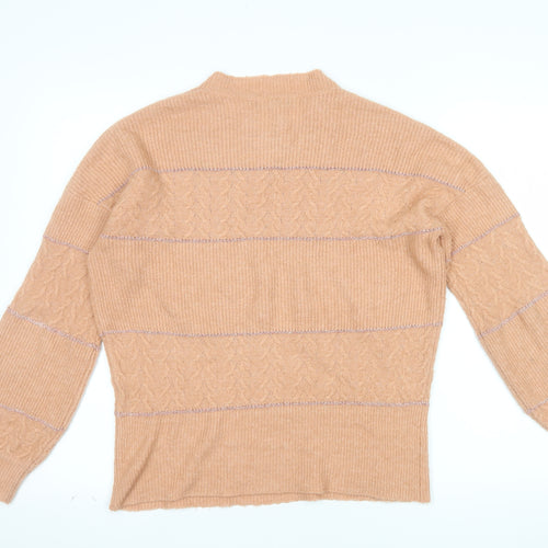 Oasis Women’s Beige Mock Neck Cable-Knit Wool Blend Jumper Size S