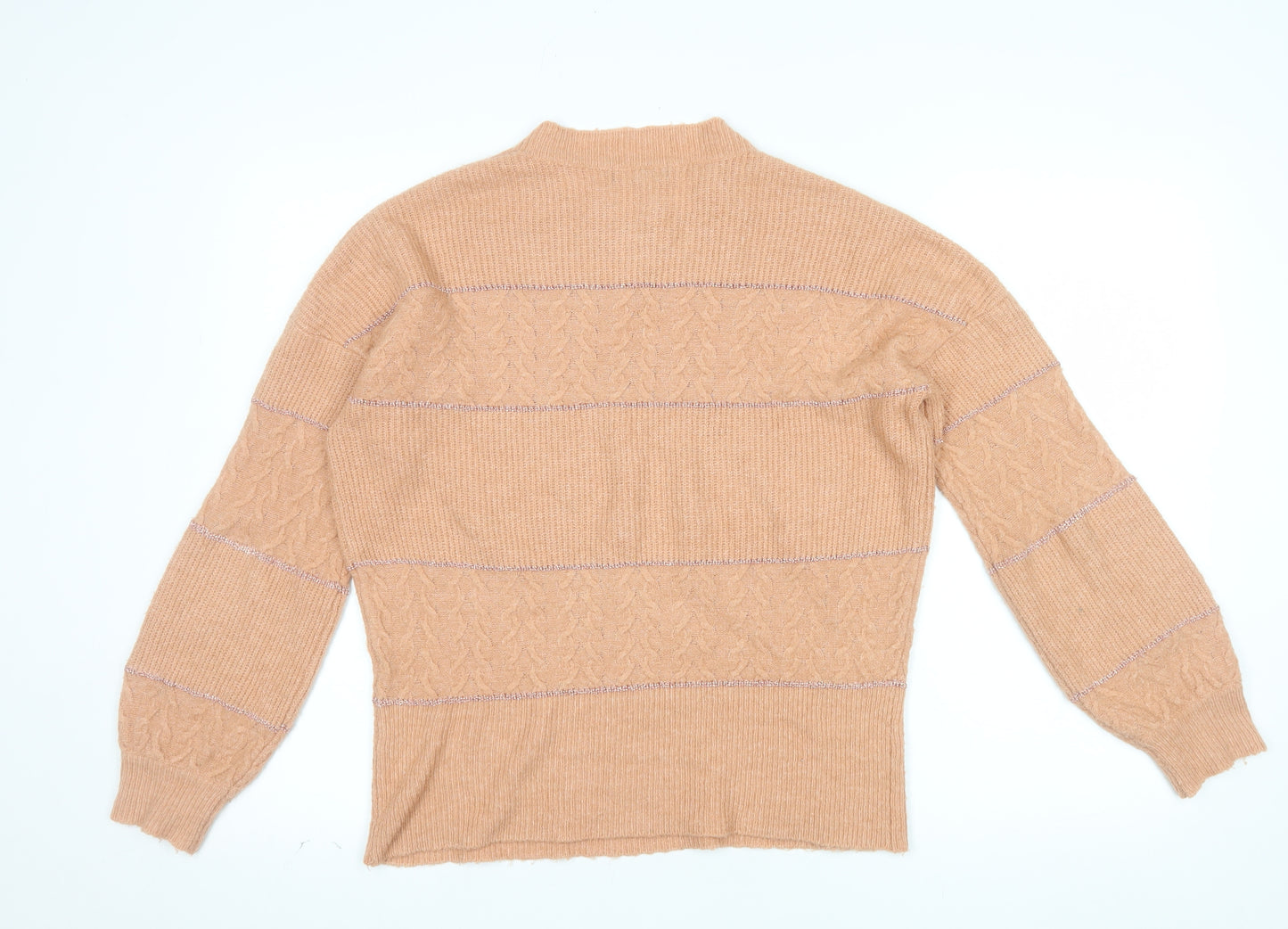Oasis Women’s Beige Mock Neck Cable-Knit Wool Blend Jumper Size S