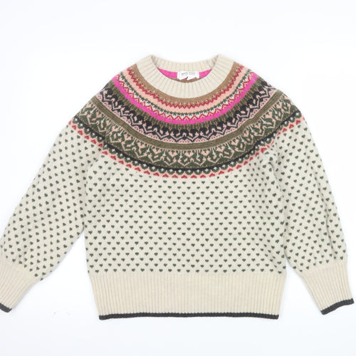 White Stuff Women's Beige Fair Isle Wool Jumper Size 6