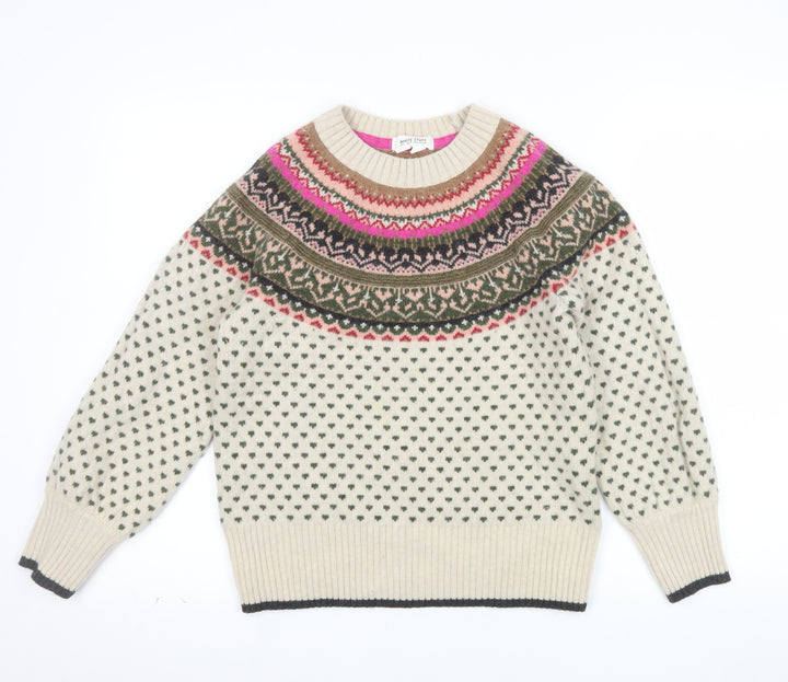 White Stuff Women's Beige Fair Isle Wool Jumper Size 6