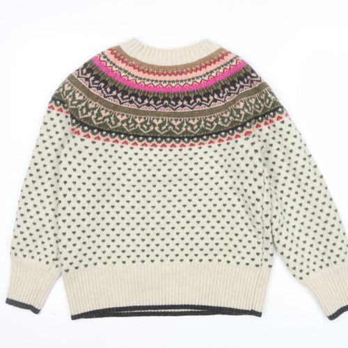 White Stuff Women's Beige Fair Isle Wool Jumper Size 6