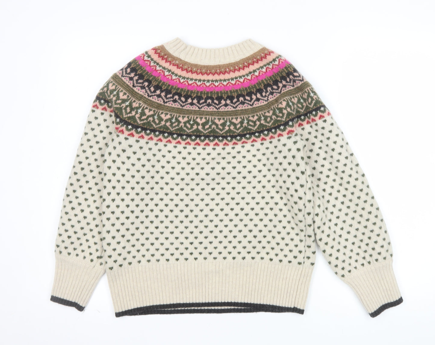 White Stuff Women's Beige Fair Isle Wool Jumper Size 6