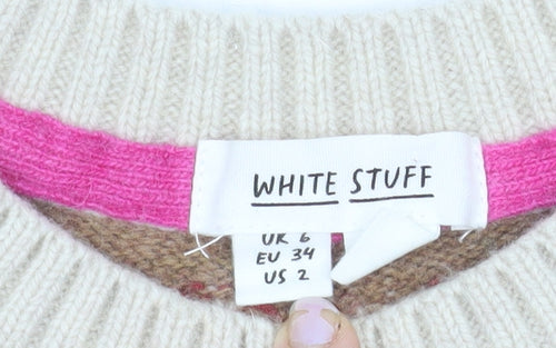 White Stuff Women's Beige Fair Isle Wool Jumper Size 6