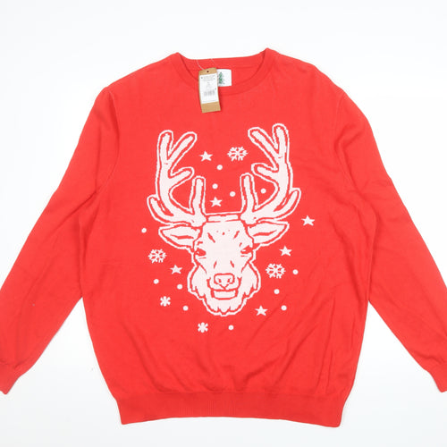 George Men's Red XL Reindeer Christmas Pullover Jumper