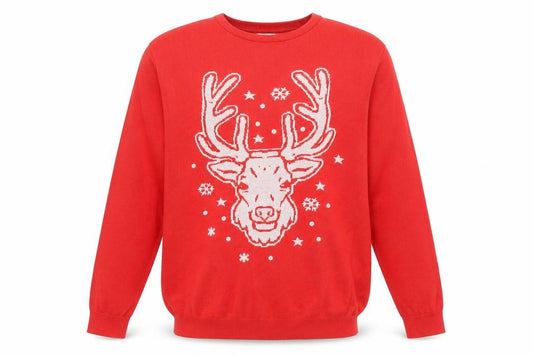 Front view of George Men's Red XL Reindeer Christmas jumper