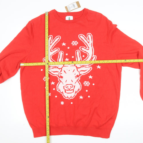 George Men's Red XL Reindeer Christmas Pullover Jumper