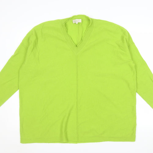 Sahara Women’s Green Wool Cashmere V-Neck Relaxed Fit Jumper S/M