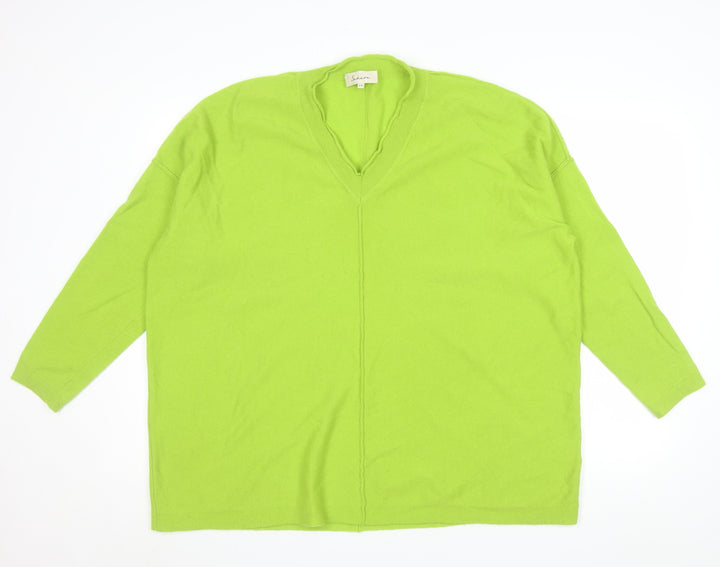 Sahara Women’s Green Wool Cashmere V-Neck Relaxed Fit Jumper S/M