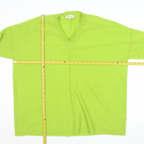 Sahara Women’s Green Wool Cashmere V-Neck Relaxed Fit Jumper S/M