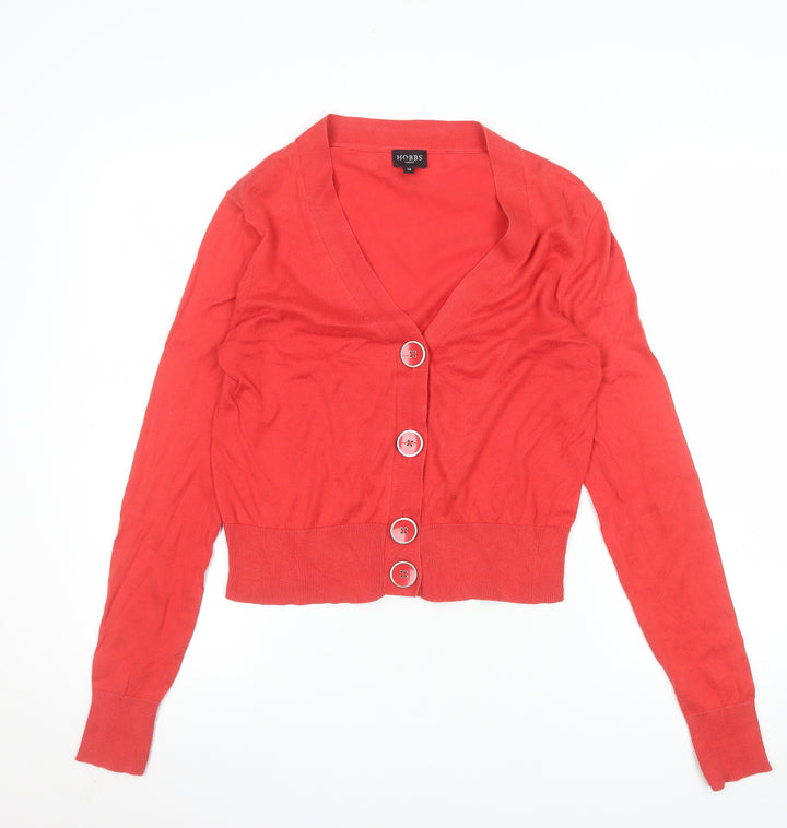 Hobbs Women Red Cotton Long Sleeve Cardigan Size 12