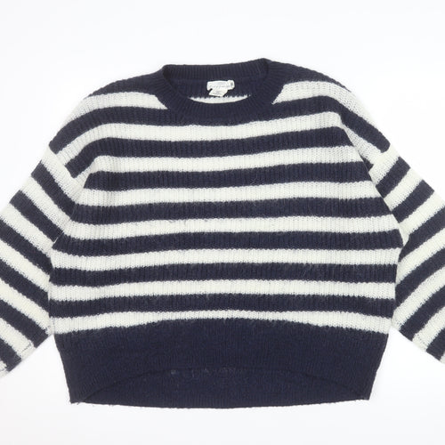 L.O.G.G. Women Navy White Striped Crew Neck Pullover Jumper M