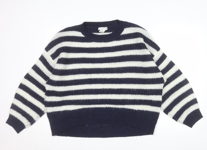 L.O.G.G. Women Navy White Striped Crew Neck Pullover Jumper M