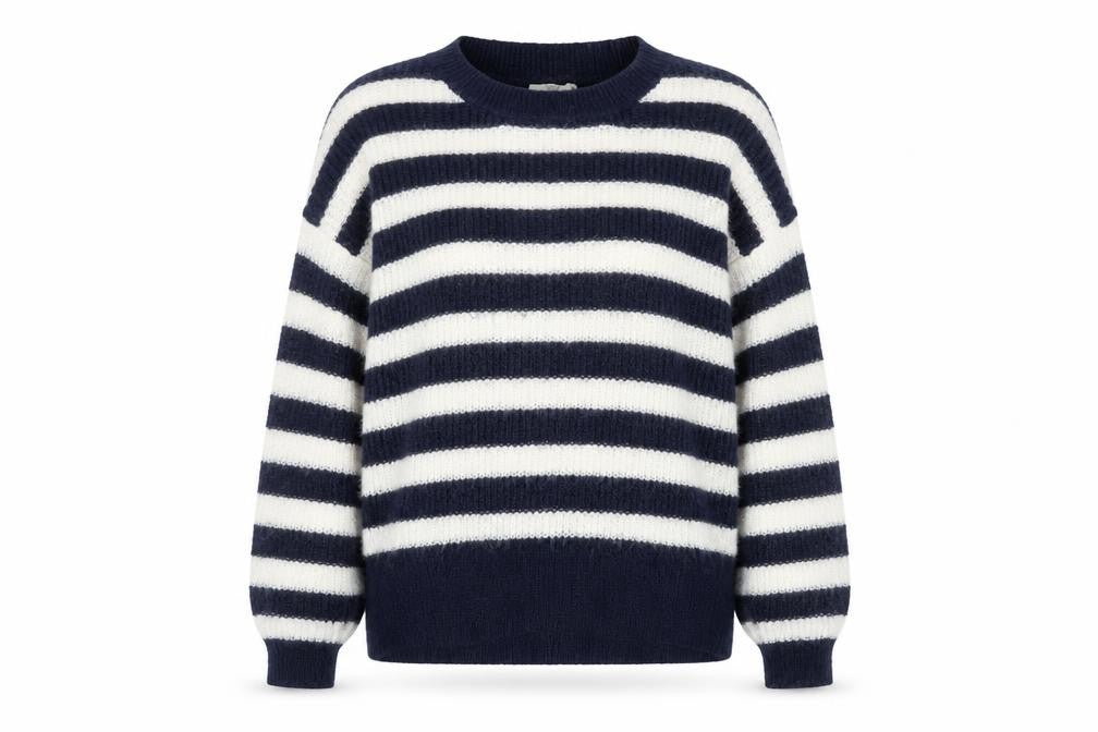 Front view of L.O.G.G. Women Navy White Striped Crew Neck jumper M