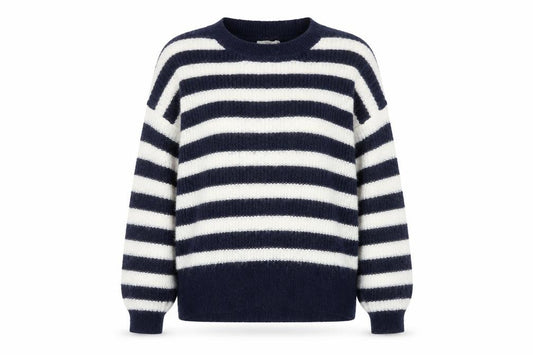 Front view of L.O.G.G. Women Navy White Striped Crew Neck jumper M