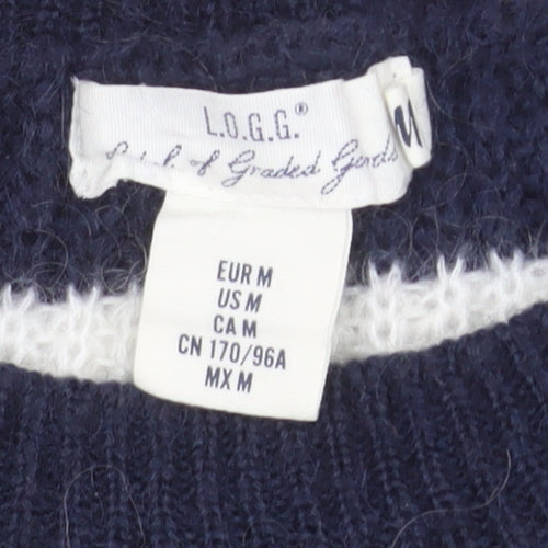 L.O.G.G. Women Navy White Striped Crew Neck Pullover Jumper M