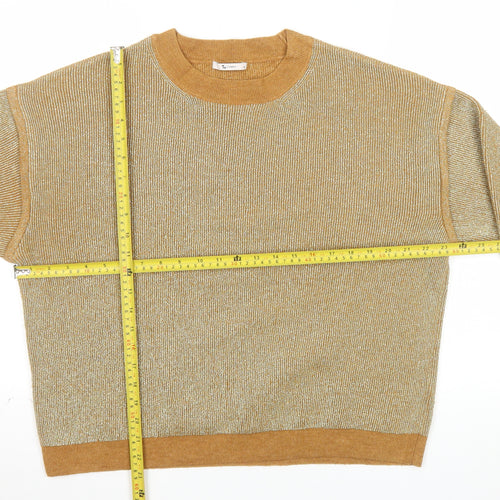 Tu Women Gold Metallic Knit Crew Neck Pullover Jumper Size 20