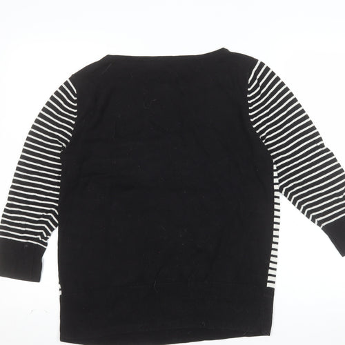 Oasis Women’s Black Striped Bird Jumper L Embroidered Sequin Knit