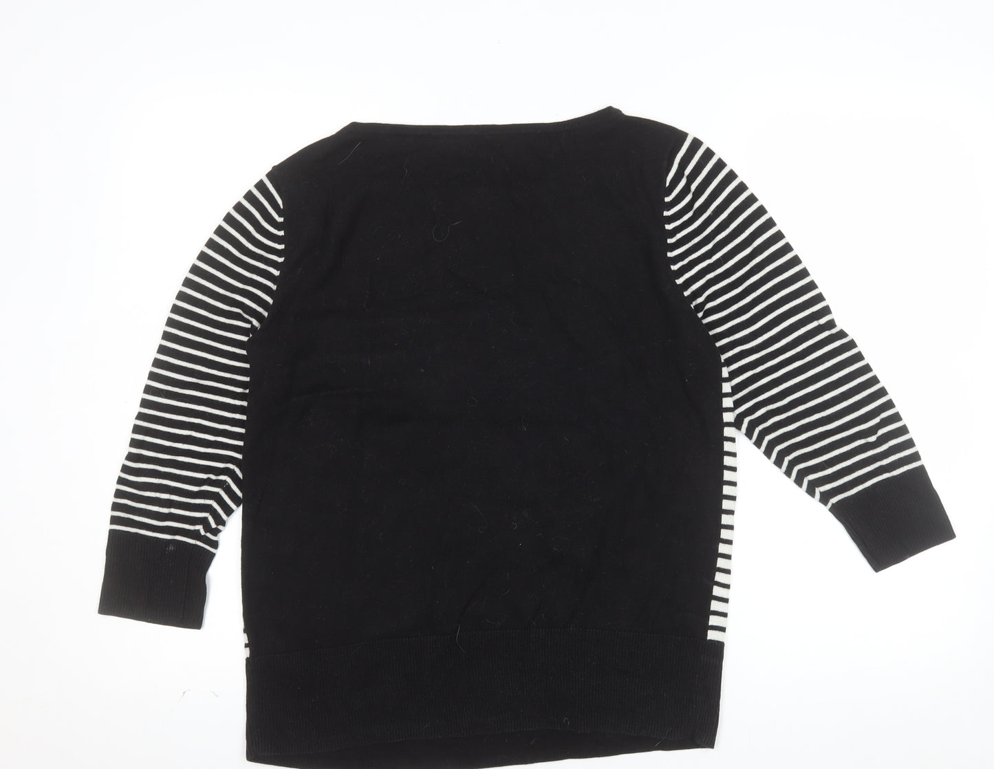 Oasis Women’s Black Striped Bird Jumper L Embroidered Sequin Knit