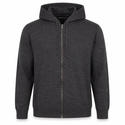 French Connection Men's Grey Wool Full Zip Hooded Jumper Size L