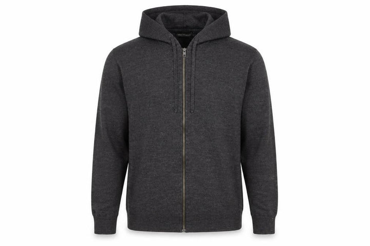 French Connection Men's Grey Wool Full Zip Hooded Jumper Size L