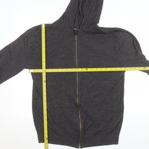 French Connection Men's Grey Wool Full Zip Hooded Jumper Size L