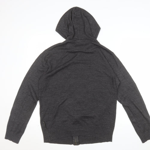 French Connection Men's Grey Wool Full Zip Hooded Jumper Size L