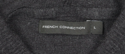 French Connection Men's Grey Wool Full Zip Hooded Jumper Size L
