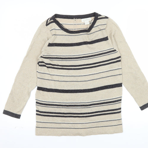 Monsoon Women Beige Striped Knit Long Sleeve Top Size 10