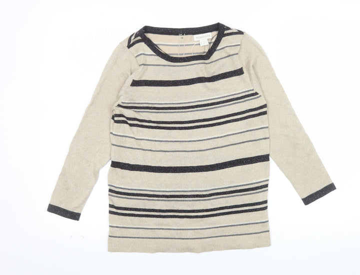 Monsoon Women Beige Striped Knit Long Sleeve Top Size 10